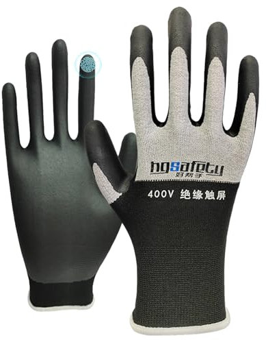 SNONESIY Elektriker Handschuhe 400 V Spannungsbeständigkeit Schutzhandschuhe Arbeitshandschuhe Gummi Handschuhe mit Anti-Rutsch-Textur Touchscreen für Elektrische Wartung (Grau)