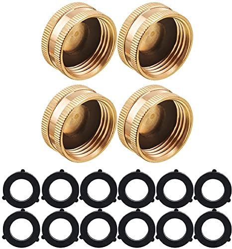 Contencinty Garden Hose Female End Cap, Brass Spigot Cap with Extra 12 Washers, 3/4 Inch, 4-Pack