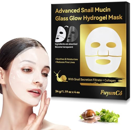 Advanced Snail Mucin Glass Glow Hydrogel Face Mask,Schnecke Mucin Blatt Maske, Hydrating Collagen Gesichtsmasken Anti Falten Natürliche Schnecke Mucin Maske Anti Aging für alle Hauttypen