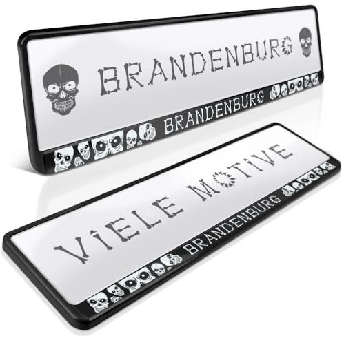 schildEVO 2 Kennzeichenhalter | Brandenburg 04 | Skulls Totenköpfe | Prignitz | Oderland | Nummernschildhalter | Kennzeichenrahmen | Auto PKW Kfz | DHL-Versand