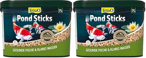 Tetra Pond Sticks - Fischfutter für alle Teichfische, unterstützt gesunde Fische und klares Wasser im Teich, 7 L Eimer (Packung mit 2)