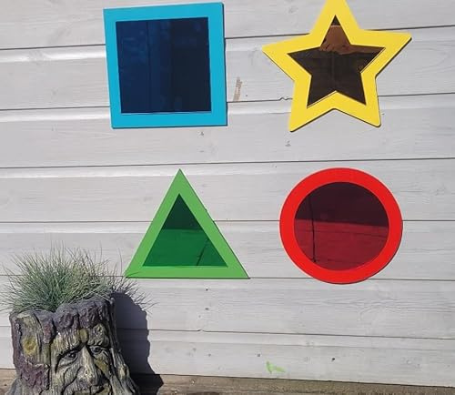 Acrylic Sensory COLOUR Mirrors Set, Square, Triangle, Circle, Star Shapes, for Garden Use