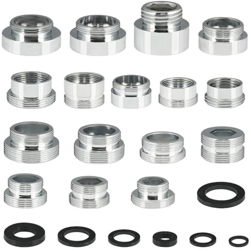 16 Piezas 16-28MM Adaptadores de Grifo, Conector de Aireador de Grifo con 34 Espaciadores, Conexión de Aireador de Grifo de Doble Rosca para Conexión de Manguera de Jardín, Filtro de Agua, Fregadero