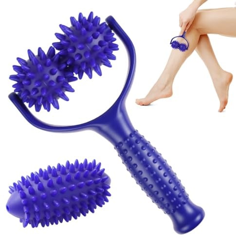 LOPHE Massageroller mit Griff, Massagegerät Fascia Ball mit 3 Igelball Massageball, Selbstmassagerolle Auswechselbare Roller, Igelball für Beine, Füße, Arme, Rücken