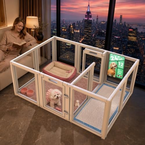 FXW AuraSpace Clear Acrylic Indoor Dog Playpen, 24 H, 12 Panels, White