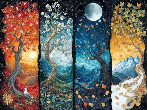 5D Diamond Painting Pflanze, Vier Jahreszeiten Landschaft Diamond Painting Erwachsene Kinder, DIY Crystal Art Bilder Basteln Erwachsene Anfänger Set für Schlafzimmer Wohnzimmer Deko 25x35cm YQ-35T