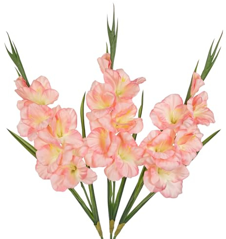 Peachy Pink Gladiolus Artificial Flowers 3 Pcs Silk Flowers with Stems Fake Flower for Vase Spring Summer Indoor Decoration Faux Florals Stems Fillers for Table Centerpieces, Wedding, Home Decor