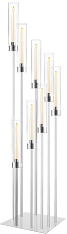Bodenkerzenhalter mit Acrylschirm, 125 cm hoch, für konische LED-Kerzen, goldene Mittelstücke für Tisch, Hochzeit, Party, Veranstaltung, Empfang, Heimdekoration (Silber)