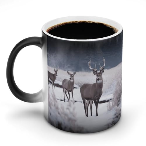DDTKLSNV Tasse à café magique en céramique avec motif cerf sur la Reine des neiges 325 ml - Sensible à la chaleur - Changement de couleur - Pour homme et femme