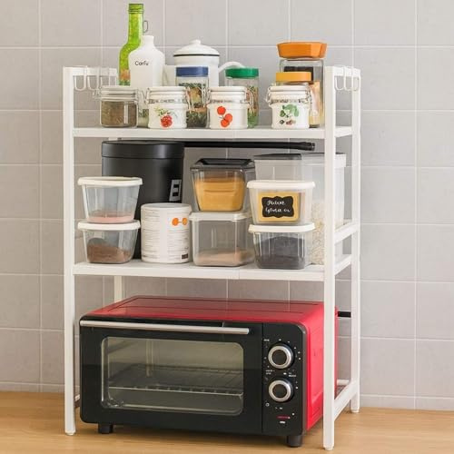 DanDiBo Verstellbares Küchenregal Weiß für Arbeitsplatte Stehend 3 Stufig 40-64 cm Regal Küche 96684 Standregal