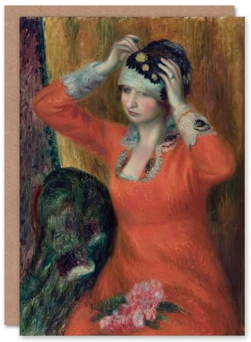 Artery8 William James Glackens Art Card Girl in Red Dress Pinning on Hat