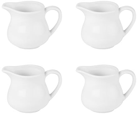 Olympia Athena Hotelware White Milk Jugs 170ml / 6 ounce, Pack of 4, Size: 75(H) x 75(W)mm (100(W)mm with Handle), Non-Drip Spout, Chip Resistant Percelain, Catering and Restaurant Grade | CF370