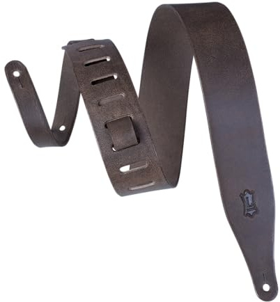 Levy's Leathers 2 1/2 Distressed Carving Leather Guitar Strap, Dark Brown (M17D-DBR)