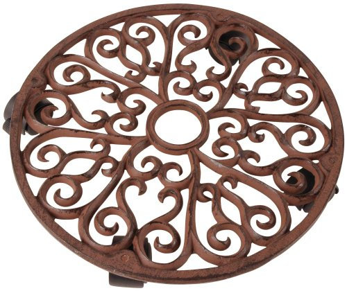 2 Stück Esschert Design Pflanzenroller, Blumenroller aus Gusseisen, rund, Größe L Ø ca. 35 cm