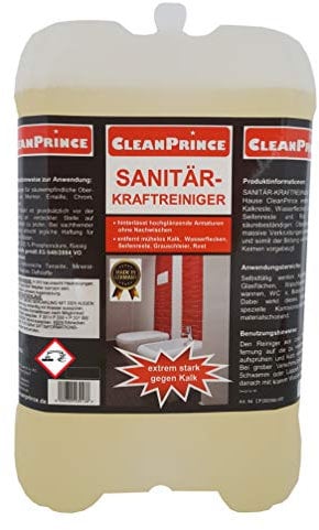 CleanPrince Sanitär Kraftreiniger Konzentrat 10 Liter, entfernt Kalk Wasserflecken Rost Dusche Bad WC Kraftreiniger Reiniger Reinigungsmittel Sanitär Wanne WC Toilette Dusche Bad