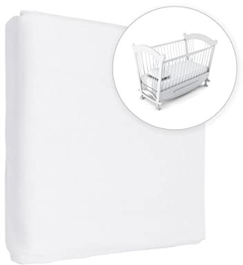 Jersey 100% Cotton Fitted Sheet for 90 x 40 cm Baby Crib Cradle Mattress (White)