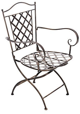 CLP Eisenstuhl Adara im Jugendstil I Outdoor-Stuhl mit Armlehnen I Handgefertigter Gartenstuhl aus Eisen I erhältlich, Farbe:Bronze