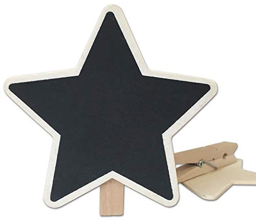 EinsSein 12x Mini Kreidetafel Stern Holztafeln kleine Namensschilder Klammer Weihnachten 8,5cm Star Tafeln kleine Schilder beschriften Minitafel
