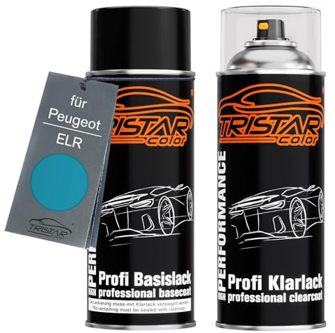 TRISTARcolor Autolack Spraydosen Set für Peugeot ELR Bleu Fidji Metallic Basislack Klarlack Sprühdose 400ml