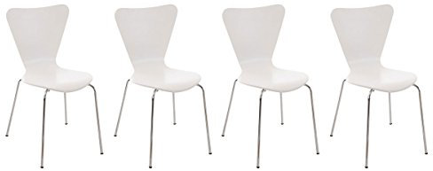 CLP 4X Konferenzstuhl Calisto Mit Holzsitz Und Stabilem Metallgestell I 4X Platzsparender Stapelstuhl, Farbe:weiß