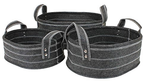 3er Set Hochwertige Filzkörbe oval anthrazit/schwarz mit Henkel von MACOSA HOME, Regalkorb stabil und robust. Allzweckkorb Filz, Aufbewahrung, Filz-Box