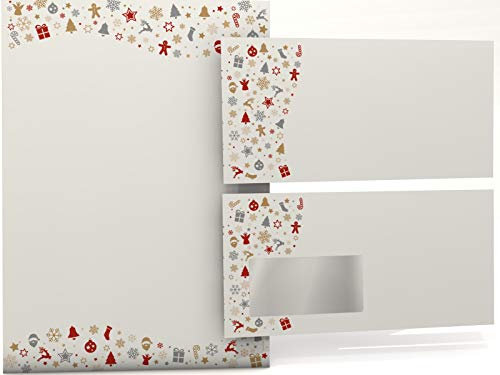 Weihnachtsbriefpapier Set | Weihnachtsfiguren | 20 Blatt Motivpapier A4 | 20 Briefumschläge | Kuvert im DIN LANG-Format | Briefpapier Set