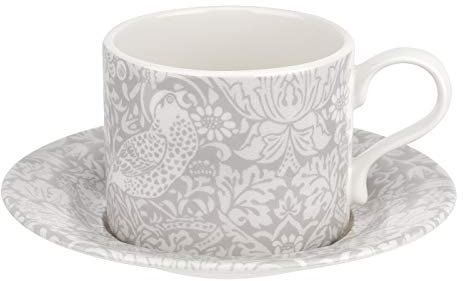 Spode PUM04516 Pure Morris Strawberry Thief-Single Teacup and Saucer, Ceramic, Grey