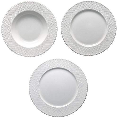 Brandani 53369, Set Tavola 18 Piatti Burlesque porcellana bianco diametro del piatto piano cm 27, diametro del piatto fondo cm 22, diametro del piattino cm 20.5