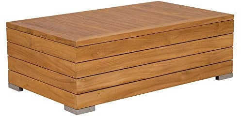Teako Design Couchtisch Korsika Edelstahl -Teak unbehandeltes Massivholz Wetterfest robust Gartentisch robust