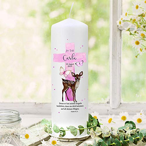 ilka parey Taufkerze Mädchen personalisiert - Patenkerze - Gastkerze - Rosa Kreuz Reh - Wunschname mit Spruch - Personalisiertes Taufgeschenk - ausgewählte Größe: 1. Taufkerze* (wk176)