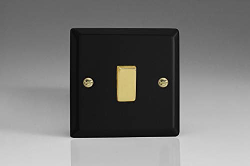 Varilight Single Light Switch 2-Way - Vogue Matt Black with Polished Brass Rocker