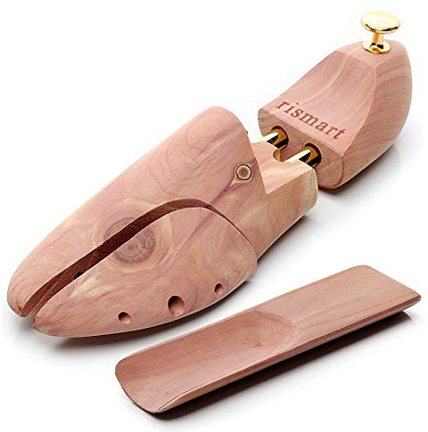 rismart Wood Shoe Trees, Shoe Stretchers Shaper includes Shoe Horn (Log Brown,UK5.5-6 / EU39 /1 pair)