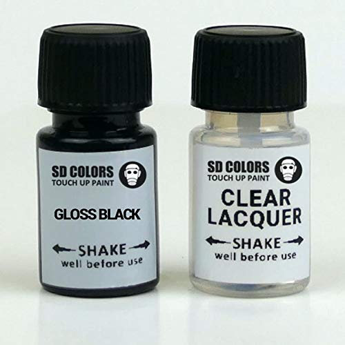 SD COLORS - Kit di riparazione per cerchi in lega con penna per ritocchi, 5 ml, colore: nero lucido(vernice+lacca)