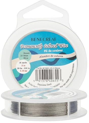BENECREAT 15m 0.38mm 19-Strand Tiger Tail Beading Wire 304 Stainless Steel Nylon Coated Craft Jewelry Beading Wire for Crafts Jewelry Making, LightGrey