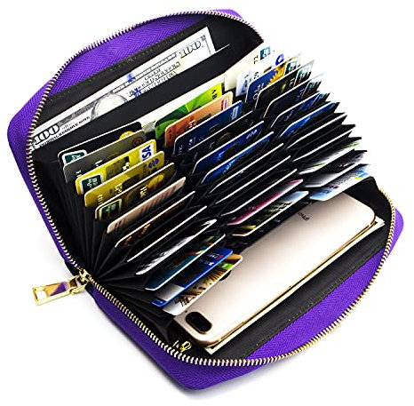 ANDOILT Portefeuille Femme Cuir Véritable Homme Portefeuilles Blocage RFID Card Grande Capacite Porte Chéquiers Cartes Monnaie Violet