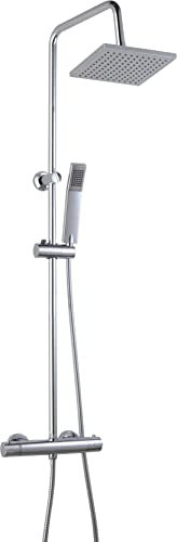 Edouard Rousseau – Columna de ducha Nessy – Cabezal de ducha orientable, tacos anticalcáreos, seguridad antirgrieta, flexible 1,50 m, cromado