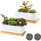 ARVINKEY Lot de 2 petits pots de fleurs en céramique blanche pour plantes grasses d'intérieur et d'extérieur, pour cactus, bonsaï, pots de fleurs avec trou de drainage et bol en bambou (sans plante)