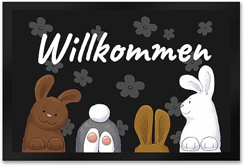 speecheese Willkommen Fußmatte XXL in 50x75 cm mit lustigem Hasen-Motiv für den Eingang als Dekoration zum Frühling oder um die Gäste am Ostersonntag willkommen zu heißen