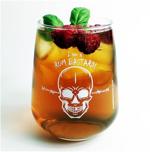 Rum Bastard | x 2 | Tumbler Glass 16.5oz | I am a Rum B@stard! | Novelty Pirate Skull Gift Glass |