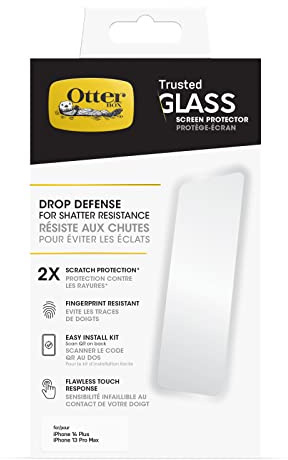 OtterBox Trusted Glass Screen Protector for iPhone 14 Plus/iPhone 13 Pro Max, Tempered Glass, x2 Scratch Protection, Drop Defence for Shatter Protection
