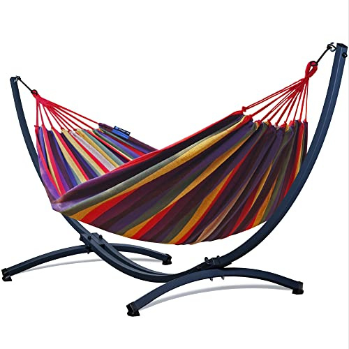 Potenza Hamac sur Pied en Acier Sablé & Laqué | pour 2 Personnes | 220x160 cm | 220 kg | Testé jusqu'à 350 kg | Support Hamac | Fabriqué en UE | Multicolore