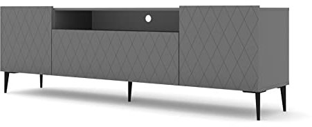 BIM Furniture TV-Schrank DIUNA 2D1K 193 cm mit dekoriert Front Hochwertiges MDF Lowboard Metal Beine Schrank TV Tisch Sideboard Kommode Hi-Fi Tisch Fernsehtisch (Graphite)