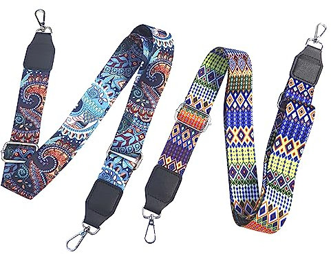 XNJIHWA 2 Stück Boho Taschengurt Verstellbarer 87-145cm Universeller Geflecht Schultergurt mit Silber Karabiner Breit 3,8cm für Taschen DIY Handtaschen