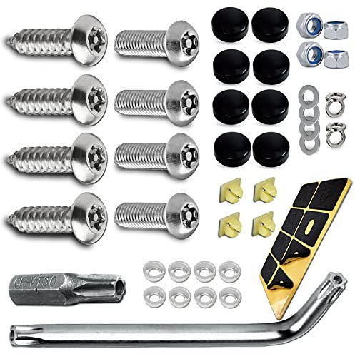 Anti Theft License Plate Screws, Anti Theft License Plate Frame Bolts Tamper Resistant Fasteners, Stainless Steel License Plate Screws, 1/4(M6) Security Screw Set for Protection Car License Plates