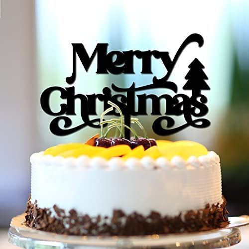 Merry Christmas Cupcake Topper Happy New Year Eve Cake Topper für Hochzeit Nuptial Dekoration Personalisierte niedliche Rentier Geweih Weihnachtsbaum Acryl Schwarz