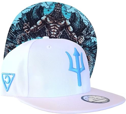 Capiche [99+ Designs] Weißer Snapback Hut, White Poseidon, Baseball Cap Herren, Mütze, Snap Cap, Seemannsmütze Herren, Blaues Dreizack Logo, Strandhut, Griechische Mythologie, Gott, Sommerhut
