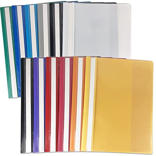 FOSHISY 12 Pack A4 Project Folders, Plastic Presentation Document Files Folders, Report Organiser Holder with Transparent Cover & 2 Prongs