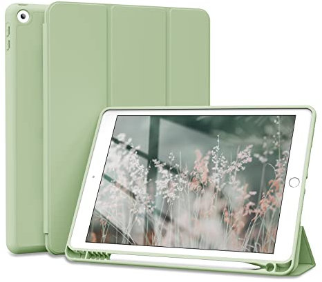 ZOYU Hülle für iPad 9. 8. 7. Generation 2021 2020 2019, Hülle mit Stifthalter für iPad 9/8/7, Weiche TPU Silikon Schutzhülle für i Pad 10,2 Zoll, Matcha-Grün