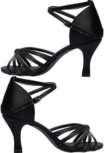 Womens Ballroom Dancing Shoes 1 Pair Dancing Shoes High Heel Satin High Heels Open-Toed High Heels Ding Black Indoor High Heel