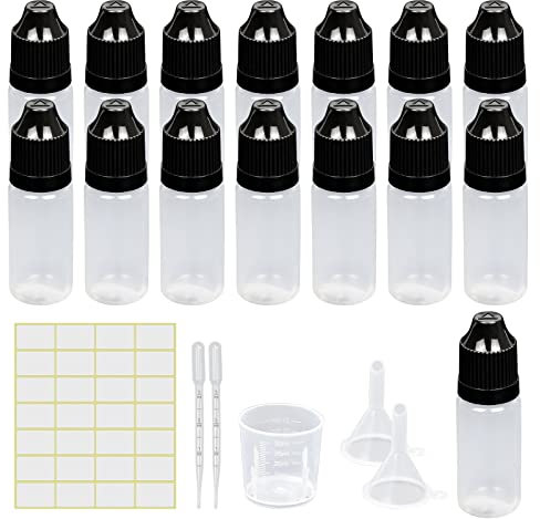 Reyshin 30 Pack 10ml Plastic Dropper Bottle, Plastic Empty Squeezable Dropper Bottles Eye Dropper Dispenser Paint Dropper Bottles with Funnel Measuring Cup Label Transfer Pipette